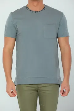 Erkek Oversize Likralı Yaka Baskılı T-shirt A.füme