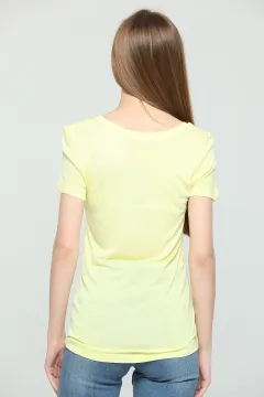Kadın Likralı Önü Çapraz Biyeli T-shirt A.sarı
