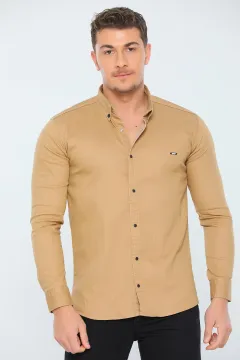 Erkek Uzun Kollu Uzun Kollu Basic Gömlek Açıkcamel