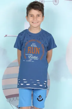 Alt Yırtıklı Erkek Çocuk T-shirt İndigo