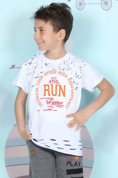 Alt Yırtıklı Erkek Çocuk T-shirt Beyaz