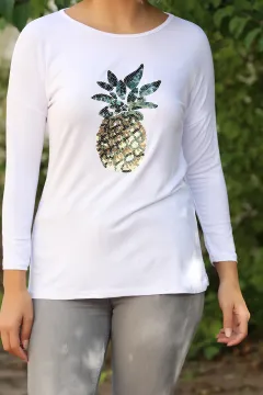 Ananas Detaylı Bluz Beyaz