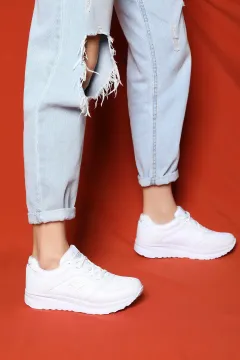Anoraklı Bağcıklı Kadın Spor Ayakkabı Beyaz