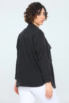 Kadın Oversize Kaşe Ceket Gömlek Antrasit