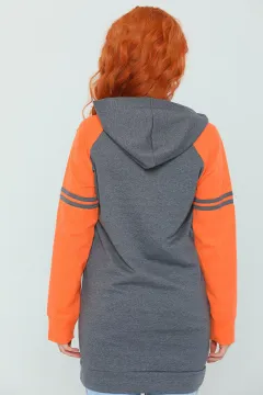 Kadın Sevgili Kombini Kapüşonlu Garnili Sweatshirt Antrasit orange