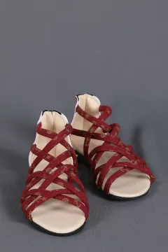 Arka Fermuarlı Çocuk Sandalet Bordo