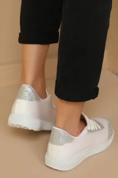 Bağcıklı Anoraklı Kadın Spor Ayakkabı Beyazgümüş