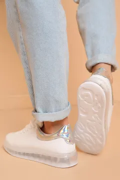 Şeffaf Taban Kadın Spor Ayakkabı Beyazgümüş