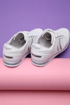 Bağcıklı Bayan Spor Ayakkabı Beyazgümüş