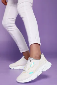 Bağcıklı Kadın Spor Ayakkabı Beyazsarı