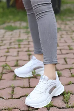 Bağcıklı Kadın Spor Ayakkabı Beyazgümüş
