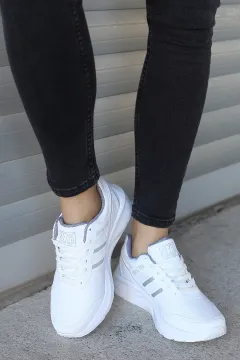 Bağcıklı Kadın Spor Ayakkabı Beyazgri