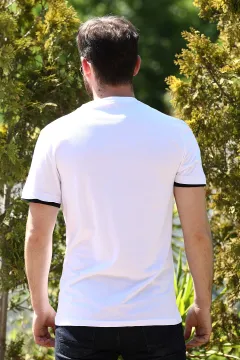 Baskılı Cepli Erkek T-shirt Beyaz