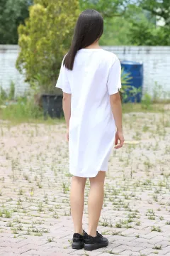 Baskılı Elbise Beyaz