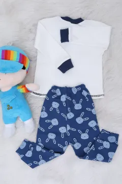 Baskılı Erkek Çocuk Pijama Takımı Krem