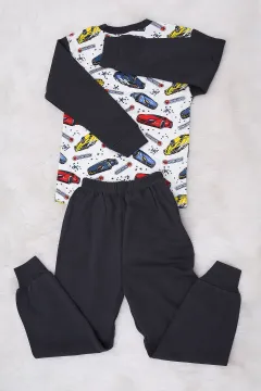 Baskılı Erkek Çocuk Pijama Takımı Füme