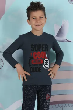 Baskılı Erkek Çocuk Sweatshirt Füme