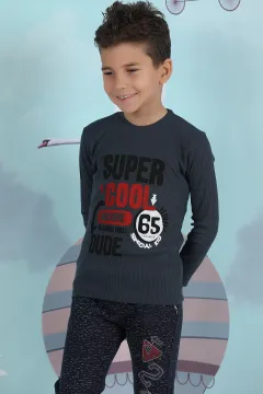 Baskılı Erkek Çocuk Sweatshirt Füme