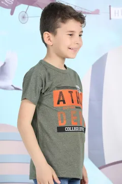 Erkek Çocuk Likralı Baskılı T-shirt Haki