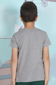Erkek Çocuk Likralı Baskılı T-shirt Gri