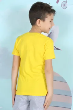 Erkek Çocuk Likralı Baskılı T-shirt Sarı