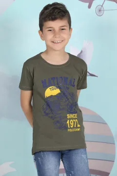 Erkek Çocuk Baskılı T-shirt Haki