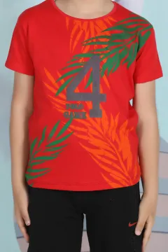 Erkek Çocuk Likralı Baskılı T-shirt Kırmızıfüme