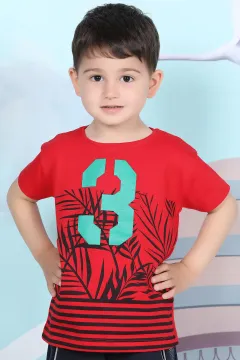 Erkek Çocuk Likralı Baskılı T-shirt Kırmızıyeşil