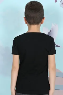Erkek Çocuk Likralı Baskılı T-shirt Siyah