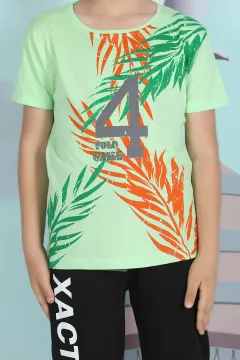 Erkek Çocuk Likralı Baskılı T-shirt Fıstık Yeşili