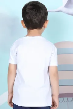 Erkek Çocuk Likralı Baskılı T-shirt Beyaz