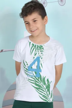 Erkek Çocuk Likralı Baskılı T-shirt Beyazmavi