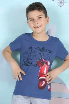 Baskılı Erkek Çocuk T-shirt İndigo