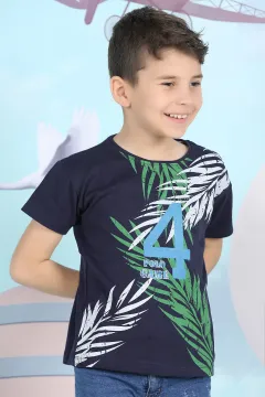 Erkek Çocuk Likralı Baskılı T-shirt Lacivert