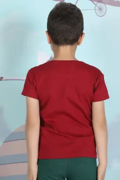 Erkek Çocuk Likralı Baskılı T-shirt Bordo