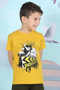 Baskılı Erkek Çocuk T-shirt Hardal