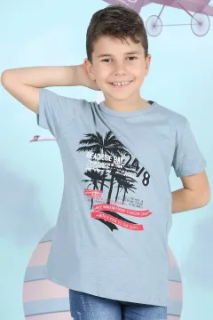 Erkek Çocuk Likralı Baskılı T-shirt Açıkmavi