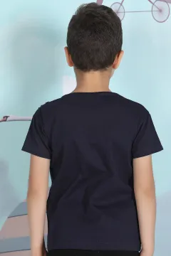 Erkek Çocuk Likralı Baskılı T-shirt Lacivertmavi
