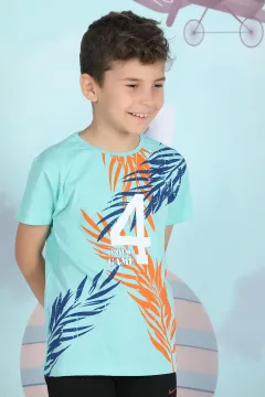 Erkek Çocuk Likralı Baskılı T-shirt Mintbeyaz