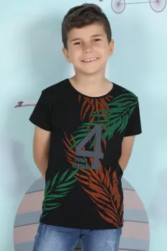 Erkek Çocuk Likralı Baskılı T-shirt Siyahfüme