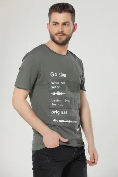 Baskılı Erkek T-shirt Haki