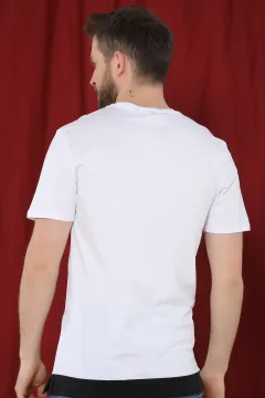 Baskılı Garnili Erkek T-shirt Beyaz