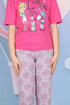 Baskılı Kız Çocuk Pijama Takımı Fuşya