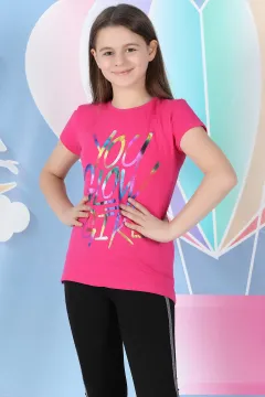 Baskılı Kız Çocuk T-shirt Fuşya