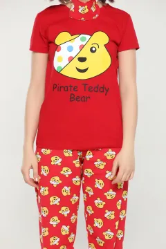 Baskılı Pijama Takımı Bordo
