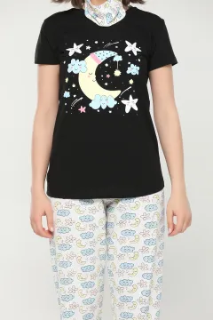 Baskılı Pijama Takımı Siyahkrem