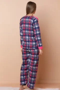 Baskılı Polar Pijama Takımı Fuşya