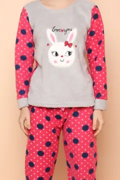 Baskılı Polar Pijama Takımı Gri