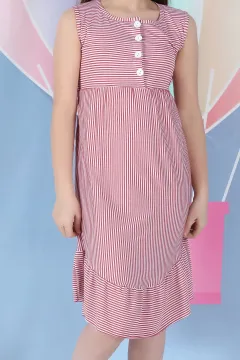 Bel Bağlamalı Düğme Detaylı Kız Çocuk Elbise Gülkurusu