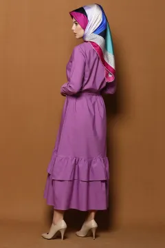 Bel Kuşaklı Etek Ucu Fırfırlı Elbise K.lila